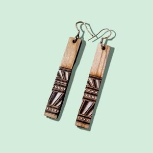 Maple Wood Hand Painted Black White Bar Earrings, hypoallergenic Sterling Silver